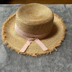 Tyler Boe Natural Straw Hat with Blush Ribbon